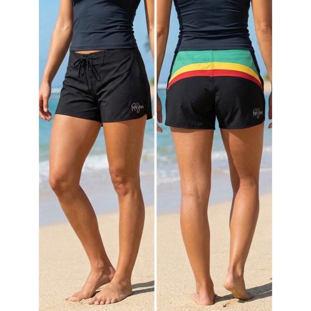 Ron Jon Surf Shop Feather Light Board Shorts Jr Womens Sz 13 Rasta Stripe New